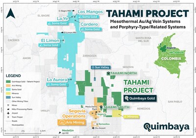 Map of the Tahami Project (CNW Group/Quimbaya Gold Inc.) Map of the Tahami Project (CNW Group/Quimbaya Gold Inc.)