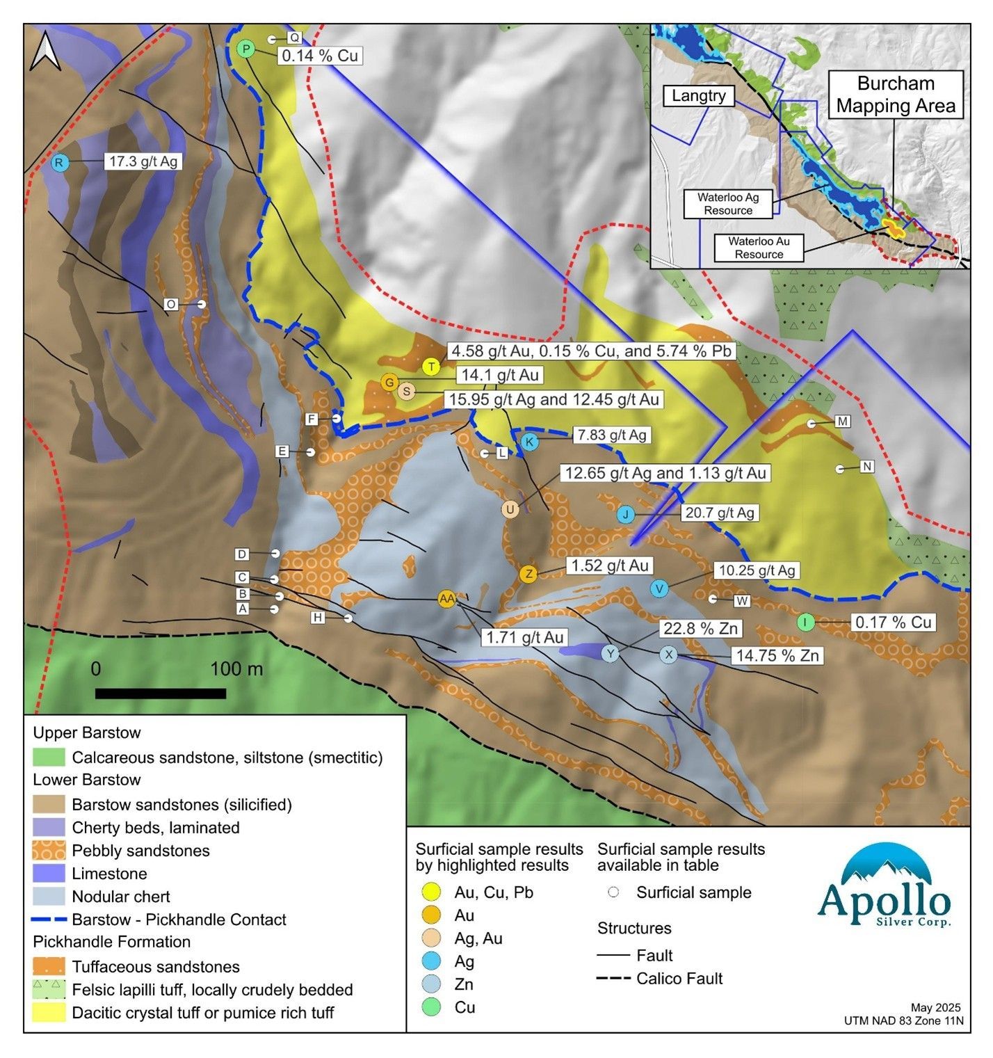 Summary Map of Burcham Exploration Program