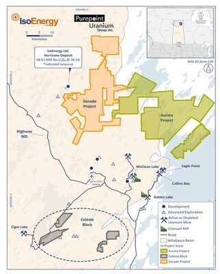 Figure 4: IsoEnergy and Purepoint Uranium Joint Venture including, Dorado Project, Aurora Project and Celeste Block. * See Qualified Person Statement below. (CNW Group/IsoEnergy Ltd.)