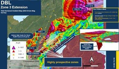 Figure 3: Showing the completed and proposed holes testing the northeast-southwest trending magnetic lineament (CNW Group/Heritage Mining Ltd.)
